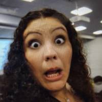 Person making a funny face into a camera